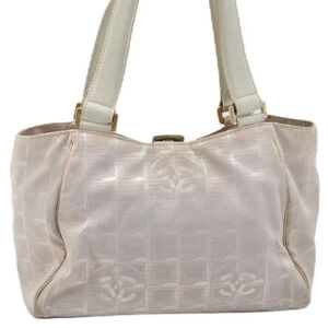 CHANEL CC Jacquard Travel Line Shoulder Hand Bag Canvas Leather Pink